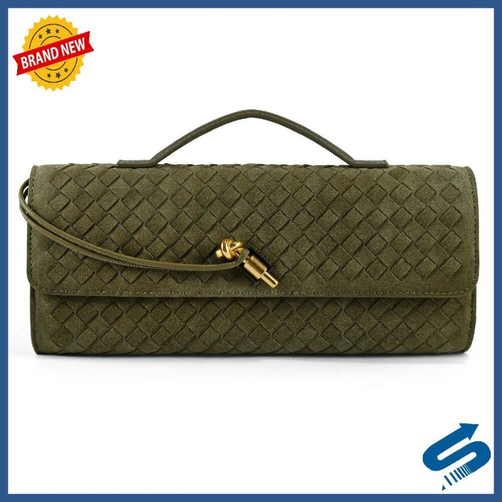 Woven Leather Evening Bag Clutch Satchel Shoulder Handbag Adjustable Strap